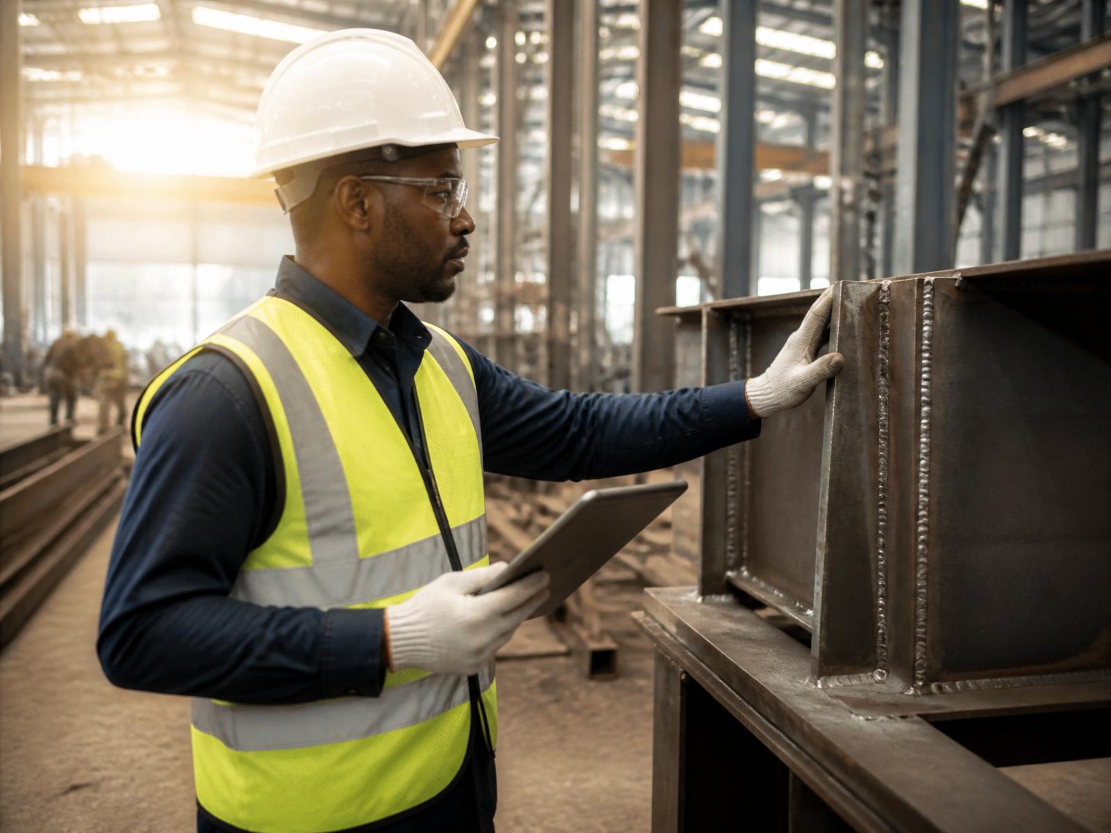 Auditor a verificar registos de qualidade numa unidade industrial em Angola